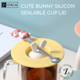 Ziorca Cute Bunny Silicon Sealable Cup Lid Cover Reusable Coffee Mug Cover Leakproof Airtight Seal Teacup Cover