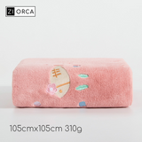 Ziorca Cute Embroidery Antibacterial Kid Bath Towel 105 x 105 cm 310g Coral Fleece baby boy girl infant friendly new born big absorbent super soft thick adult bath towel infant baby towel