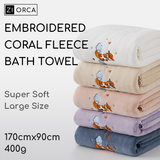 Ziorca Puppy Embroidery Coral Fleece Bath Towel 170cm x 90cm 400g Beach Towel big absorbent super soft adult bath towel Infant Baby Friendly