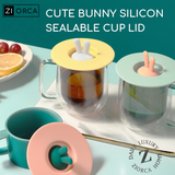 Ziorca Cute Bunny Silicon Sealable Cup Lid Cover Reusable Coffee Mug Cover Leakproof Airtight Seal Teacup Cover