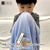 Ziorca Cute Embroidery Antibacterial Kid Bath Towel 105 x 105 cm 310g Coral Fleece baby boy girl infant friendly new born big absorbent super soft thick adult bath towel infant baby towel