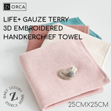 Ziorca LIFE+ Gauze Terry 2 Side 3D Embroidered Handkerchief Towel 25 x 25cm 100% Long Staple Cotton Absorbent Super Soft Infant Baby Friendly