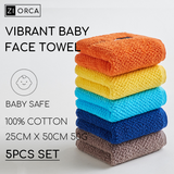 Ziorca Vibrant Baby Face Towel 5PCS 100% Cotton 25 x 50cm 50g Infant Friendly Super Soft Absorbent Newborn Baby Face Bath Wash Cloth