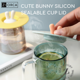 Ziorca Cute Bunny Silicon Sealable Cup Lid Cover Reusable Coffee Mug Cover Leakproof Airtight Seal Teacup Cover