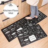 Ziorca PU Leather Kitchen Floor Mats Waterproof Anti Grease Oil Proof Wear Resistant Non Slip Cartoon Japanese Style Household  Long Strip